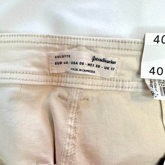 Stradivarius Ivory/Beige Twill Wide Leg Pants Culotte - NEW - Picture 6 of 11